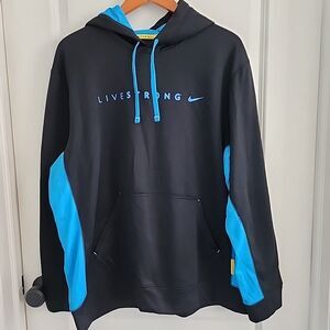 Nike Therma Fit LiveStrong Black Blue Hoodie Mens Size XL Hooded Sweatshirt